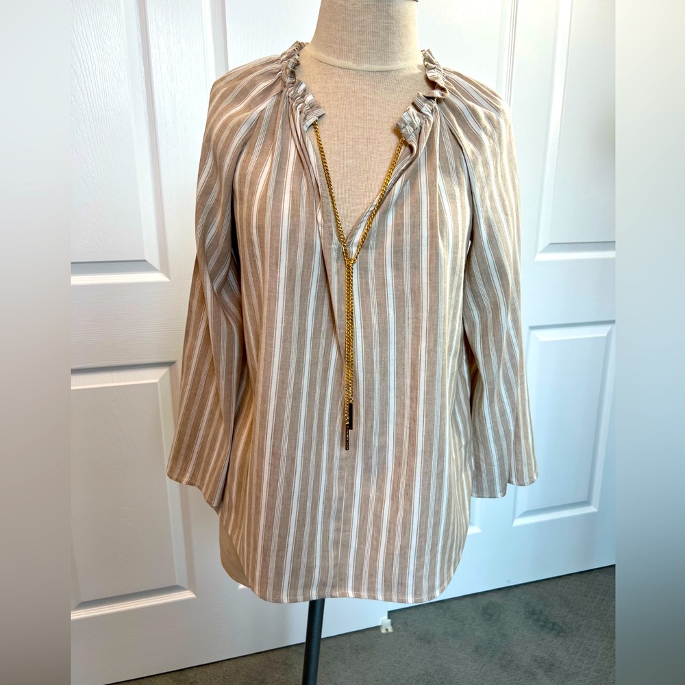Michael Kors long sleeved flowing, loose top with front gold chain detail